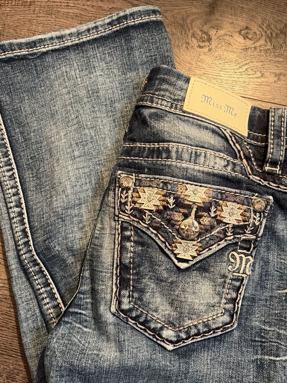Miss Me Low Rise Bootcut Bedazzled Jeans